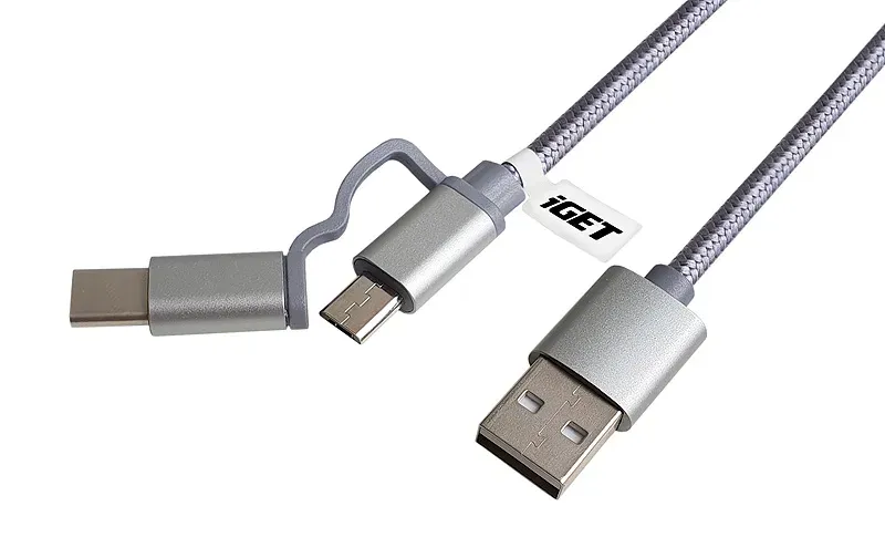 iGET G2V1 - USB kabel Micro USB/ USB - C dlouhý pro veškeré mobilní telefony, včetně odolných
