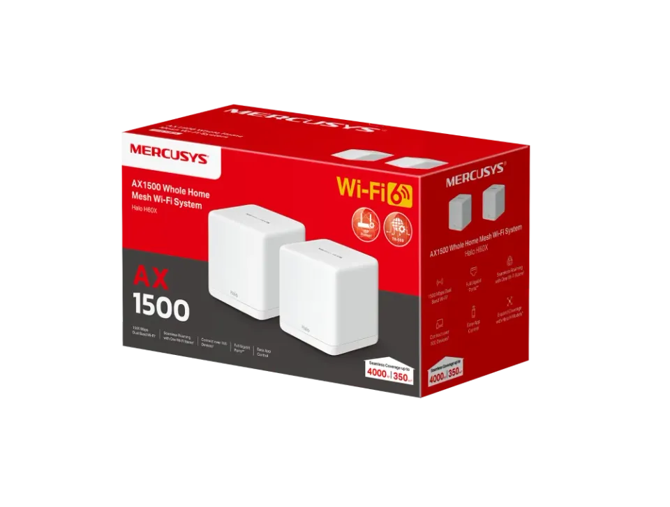 TP-Link WiFi router Mercusys Halo H60X(2-pack) WiFi 6, AX1500, 3x GLAN2,4/5 GHz