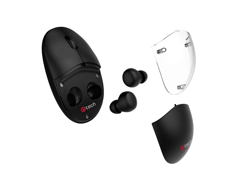 C-TECH Myš s TWS sluchátky WLM-21 Dual mode, bezdrátová, BT5.0 + 2,4GHz, 1600DPI (WLM-21BK)