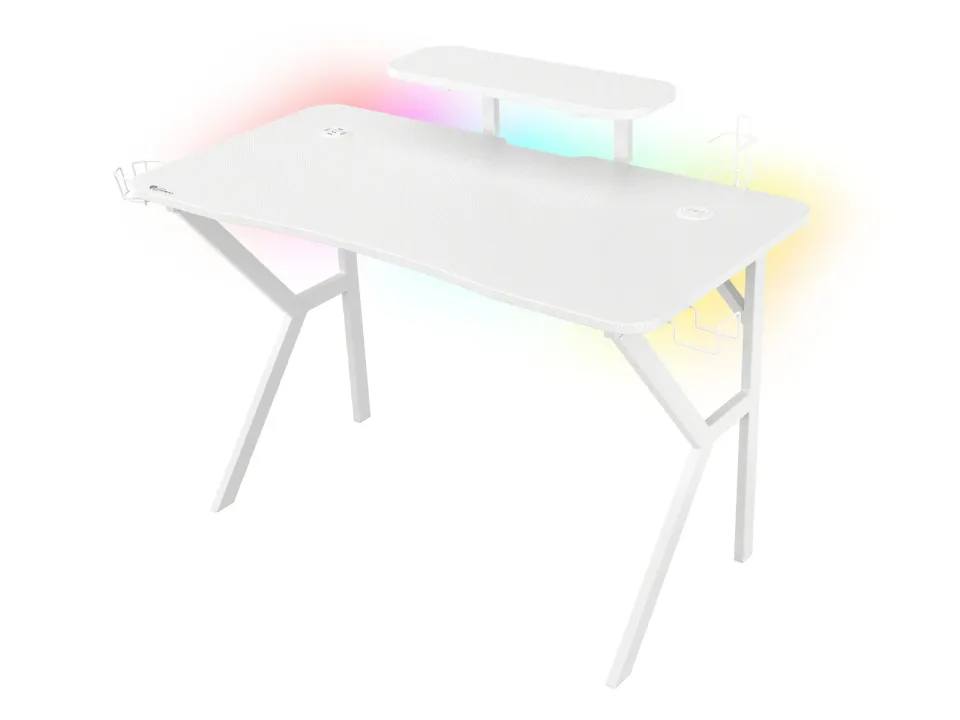 Genesis herní stůl Holm 320, RGB podsvícení, bílý, 120x60cm, 3xUSB 3.0, bezdrátová nabíječka