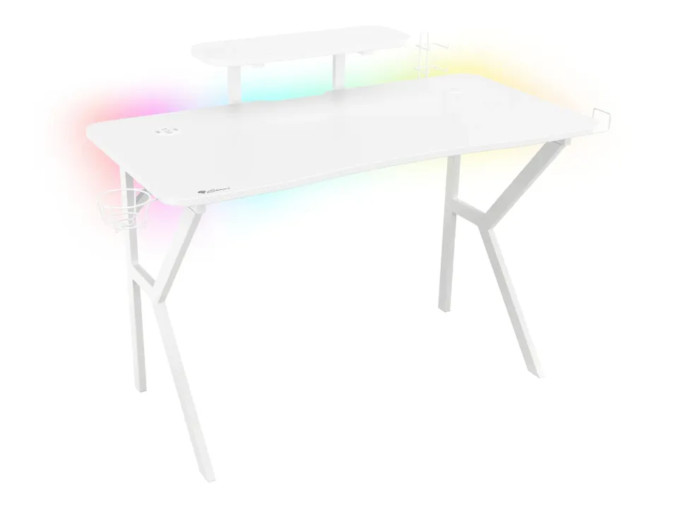 Genesis herní stůl Holm 320, RGB podsvícení, bílý, 120x60cm, 3xUSB 3.0, bezdrátová nabíječka