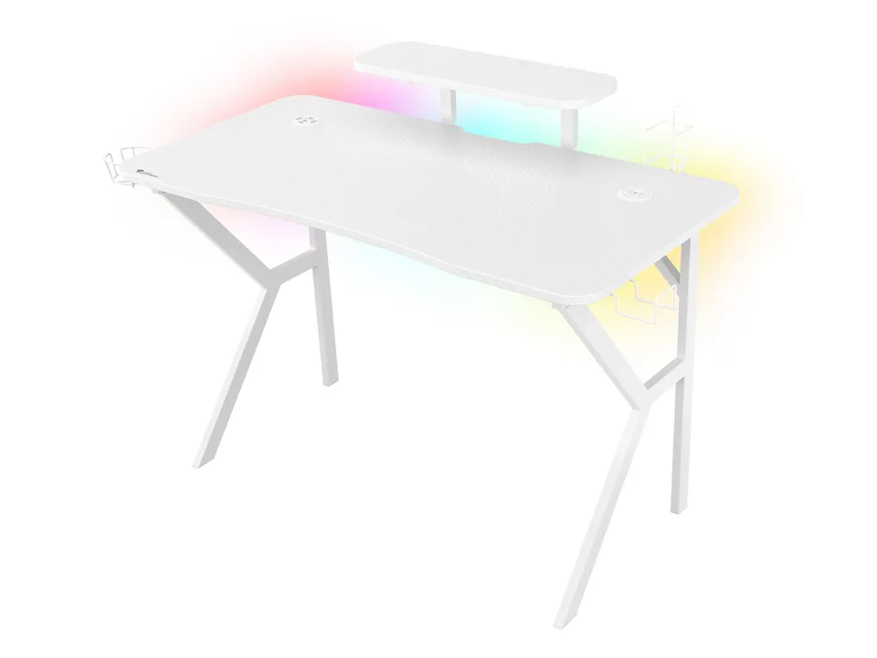 Genesis herní stůl Holm 320, RGB podsvícení, bílý, 120x60cm, 3xUSB 3.0, bezdrátová nabíječka