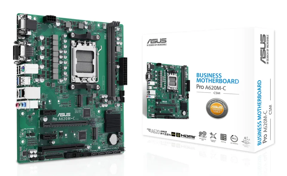 ASUS MB Sc AM5 Pro A620M-C-CSM, AMD A620, 2xDDR5, 1xHDMI, 1xDP, 1xVGA, 1xDVI-D, mATX