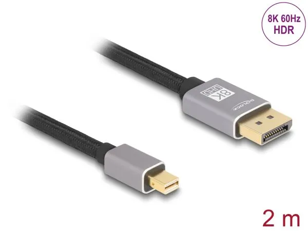 Delock Kabel mini DisplayPort na DisplayPort 8K 60 Hz 2 m šedá kovová bez západk