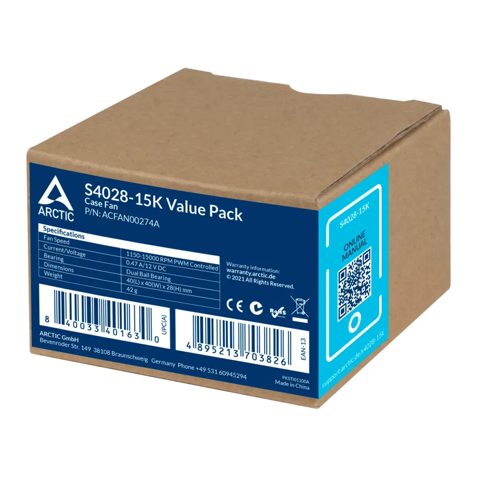 ARCTIC S4028-6K 40x28mm DC Fan for server application - 6000 RPM - Dual Ball Bearing (Pack of 5pcs)