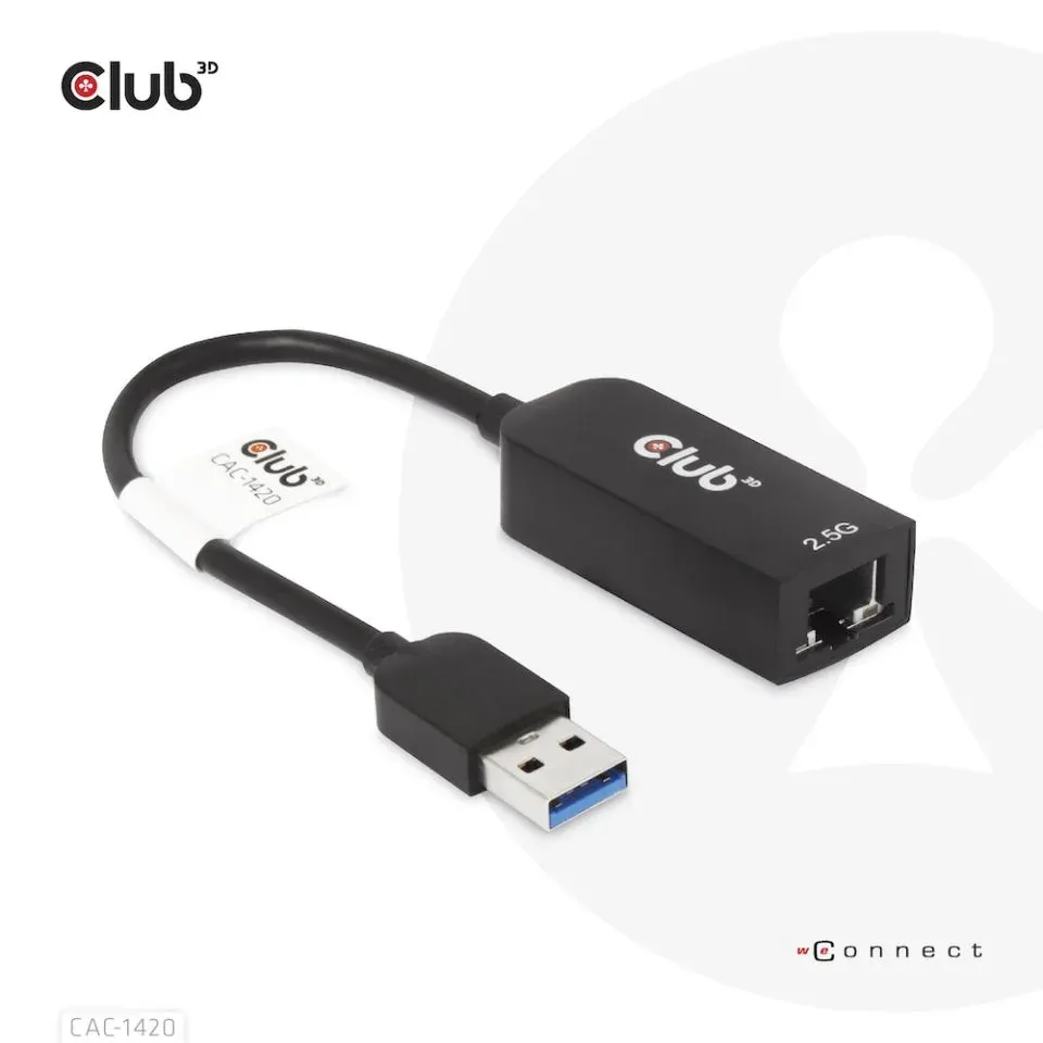 Club3D Adaptér USB 3.2 Gen 1 Typ A na RJ45 2.5Gb, 24cm