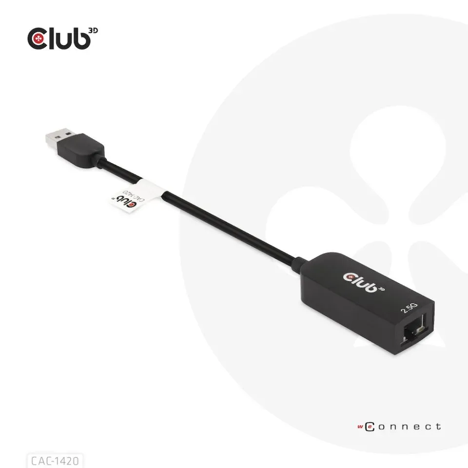 Club3D Adaptér USB 3.2 Gen 1 Typ A na RJ45 2.5Gb, 24cm