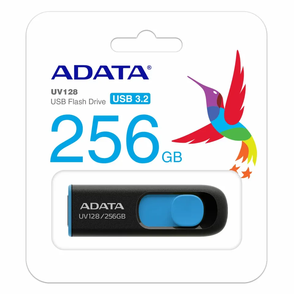 ADATA Flash Disk 256GB UV128, USB 3.1 Dash Drive (R:90/W:40 MB/s) černá/modrá