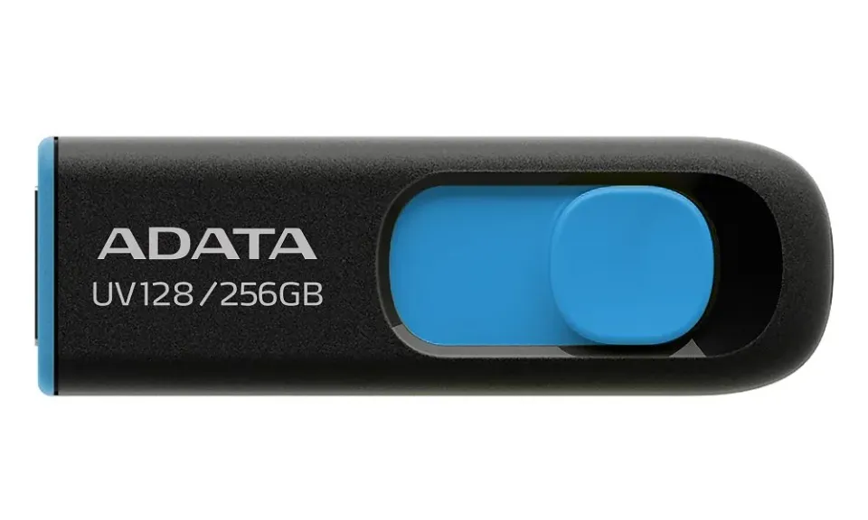 ADATA Flash Disk 256GB UV128, USB 3.1 Dash Drive (R:90/W:40 MB/s) černá/modrá