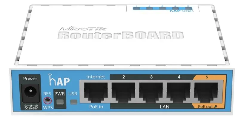 MikroTik hAP, 650MHz CPU, 64MB RAM, 5x LAN, integr. 2.4GHz Wi-Fi, WPS, vč. L4