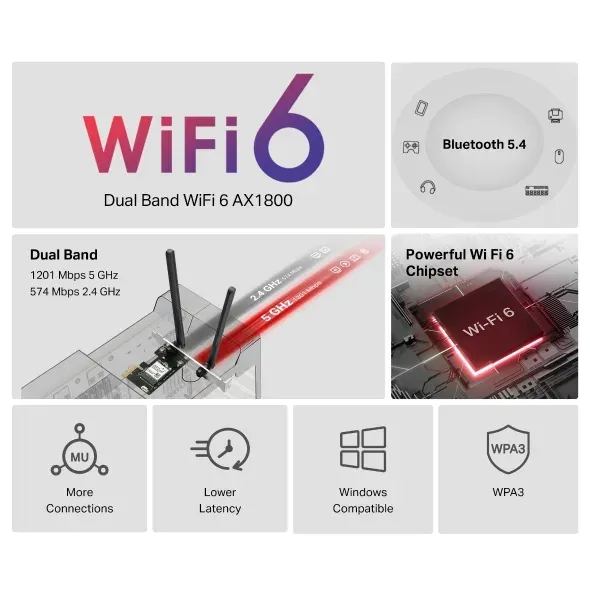 Mercusys MA70XE - Wi-Fi 6 PCIe adaptér s Bluetooth 5.4 AX1800
