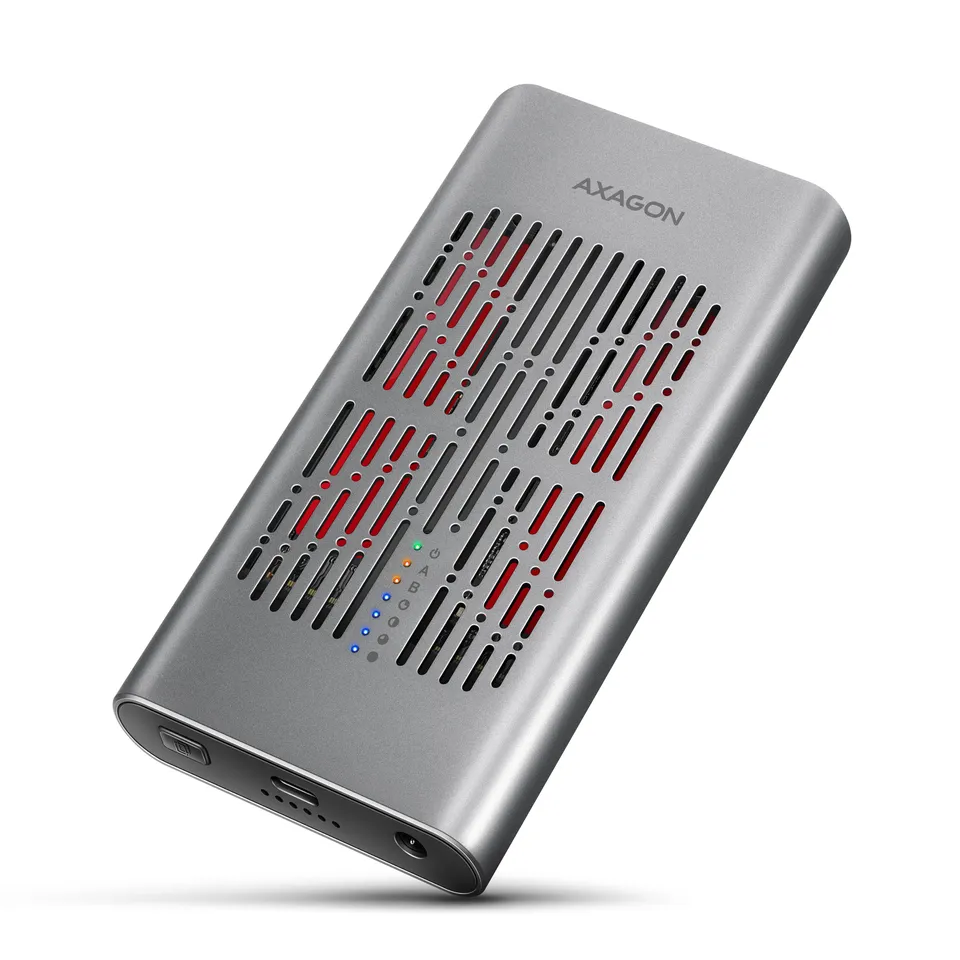 AXAGON EEM2-20GD – externí box USB-C 20 Gb/s pro dva M.2 NVMe SSD s duplikací disků
