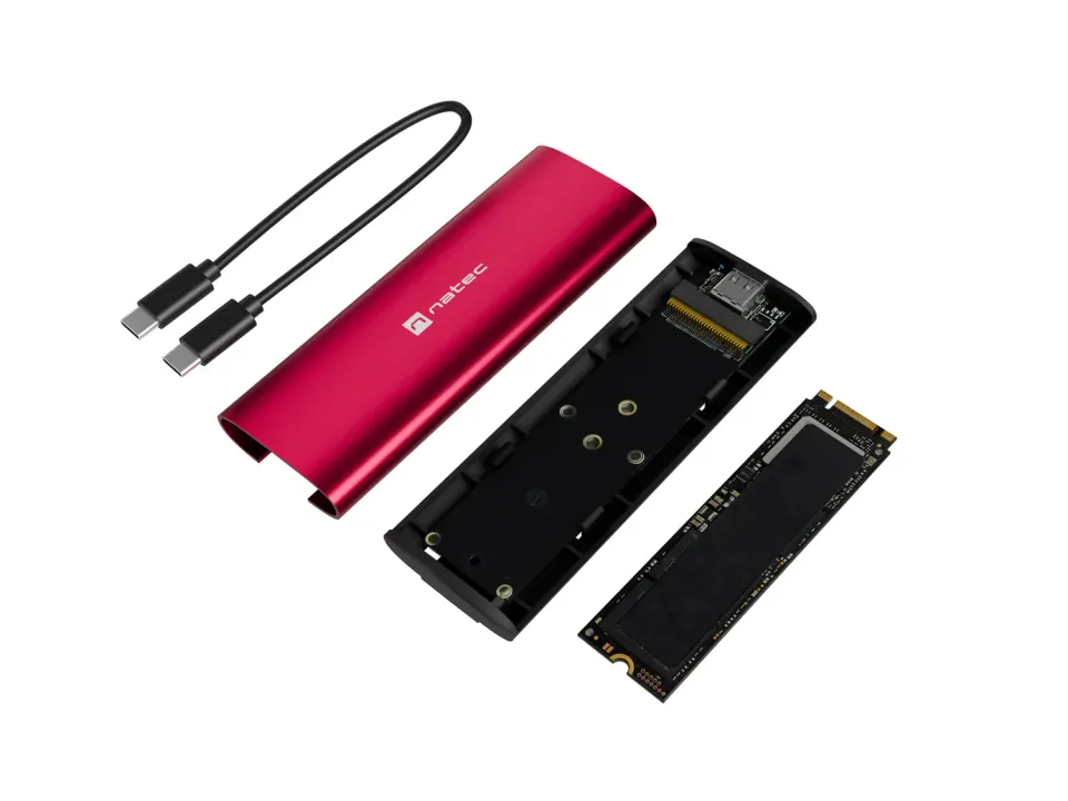 Externí box pro SSD Natec RHINO M.2 NVME LITE USB-C 3.2 GEN 2, hliníkové tělo, RUBY RED