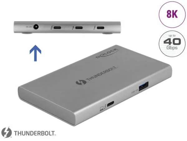 Delock HUB Thunderbolt 4, 3 portový, s přídavným portem SuperSpeed USB 10 Gbps T