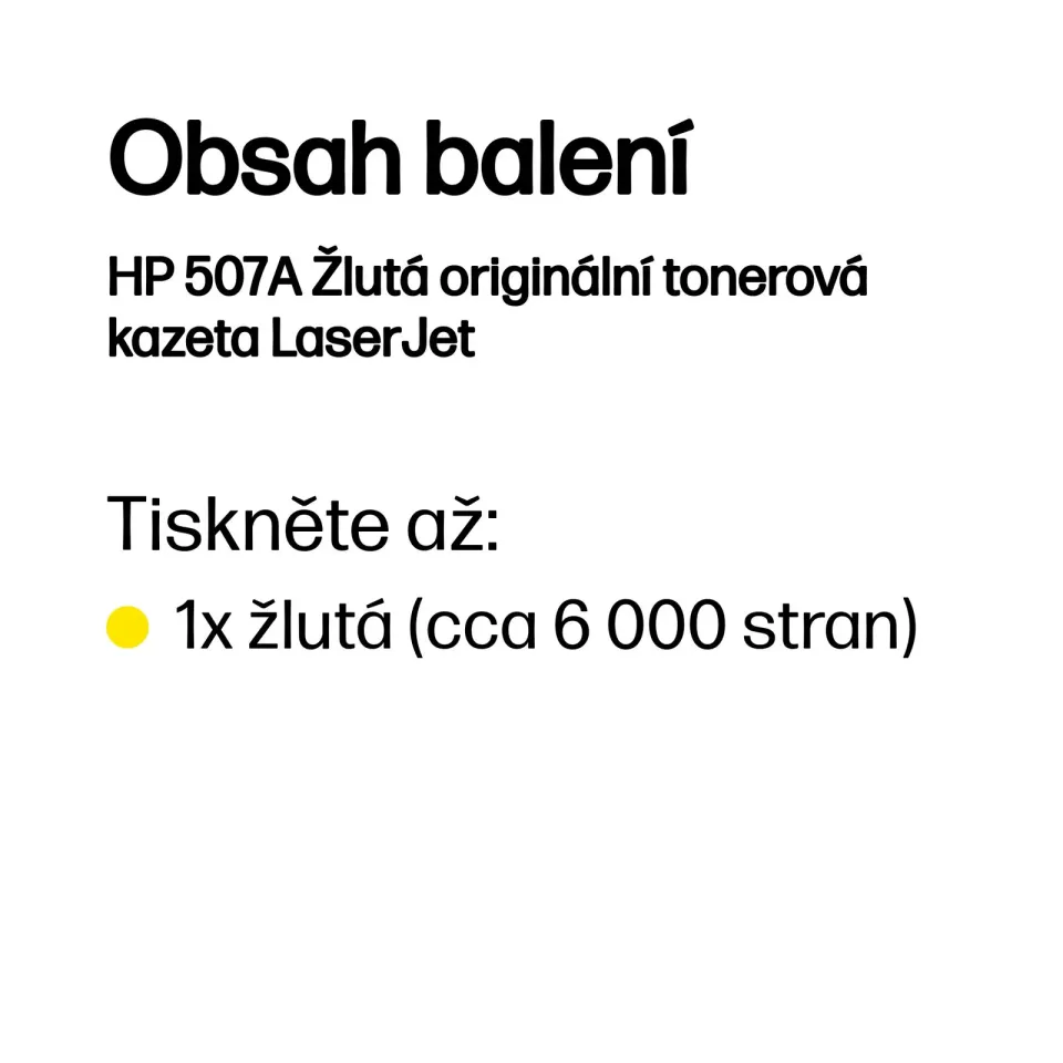 HP CE402A originální toner žlutý č.507A yellow cca 6000str. (pro CLJ M551, M570 žlutý)