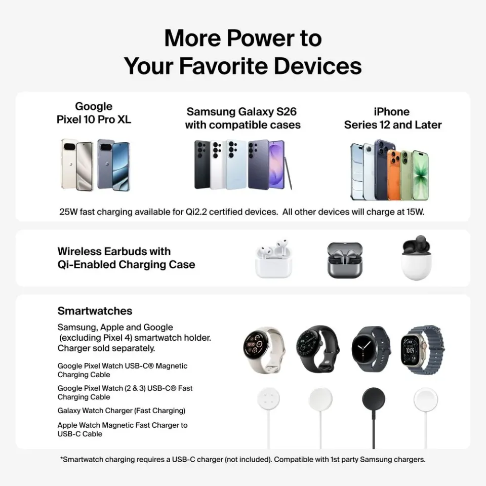 Belkin UltraCharge 25w Qi2 3in1 Modular Charging Dock, Black