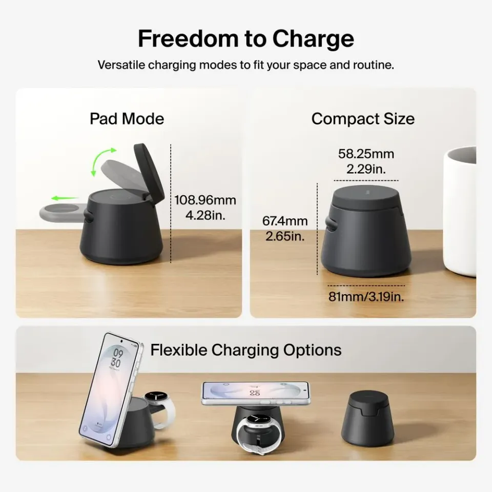 Belkin UltraCharge 25w Qi2 3in1 Modular Charging Dock, Black