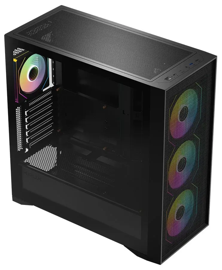 Krux skříň Vox / ATX / 3x140mm a 1x120 mm ARGB fan / USB 2.0 / USB 3.0 / USB-C / tvrzené sklo / černá