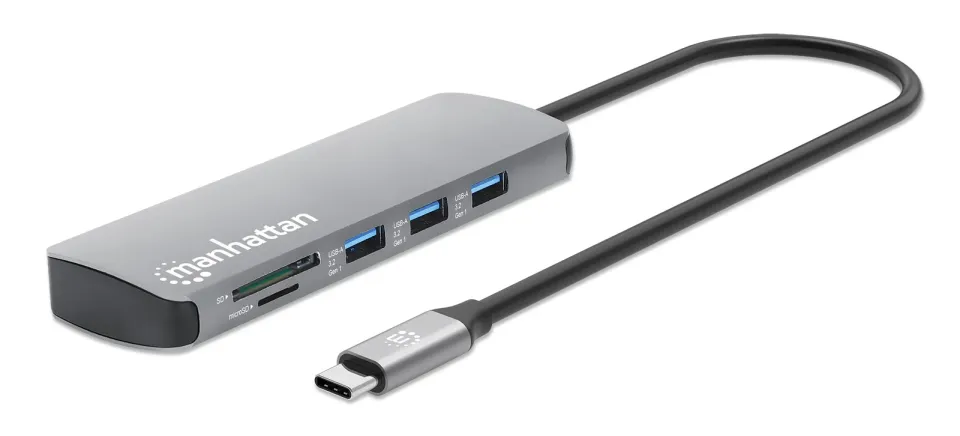 MANHATTAN Dokovací stanice USB-C 9v1, 1xHDMI, 2xUSB-C, 3xUSB, 1xRJ45, čtečka SD karet, šedá