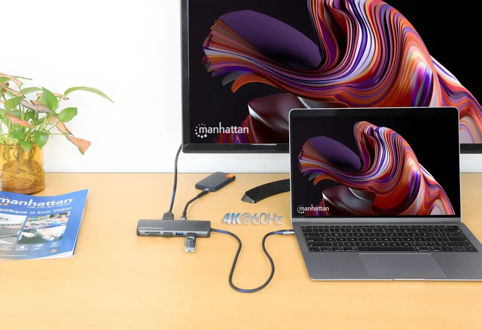 MANHATTAN Dokovací stanice USB-C 9v1, 1xHDMI, 2xUSB-C, 3xUSB, 1xRJ45, čtečka SD karet, šedá