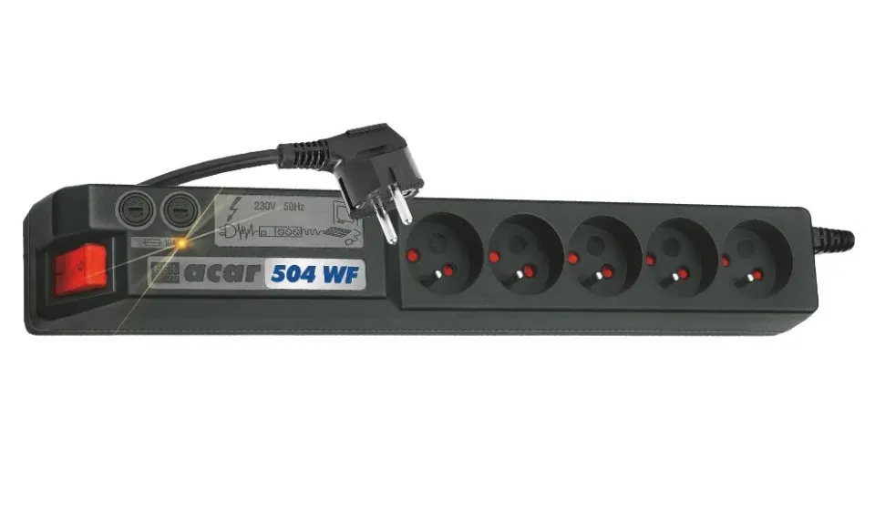 ACAR 19" rozvodný panel 5x 230V, ČSN, kabel 3m, přepěťová ochrana, filtr proti rušení, 2x pojistka