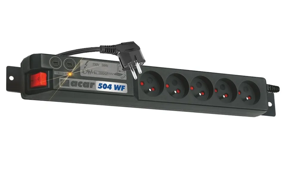 ACAR 19" rozvodný panel 5x 230V, ČSN, kabel 3m, přepěťová ochrana, filtr proti rušení, 2x pojistka