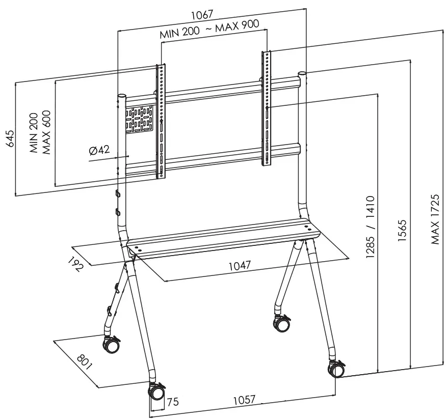 Vogel's ESSENTIAL T1011 pojízdný stojan pro TV 50-86", 80 kg, 141 cm, černý