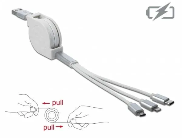 Delock Zatažitelný kabel USB 3 in 1 pro konektory osmipinový / Micro USB / USB T