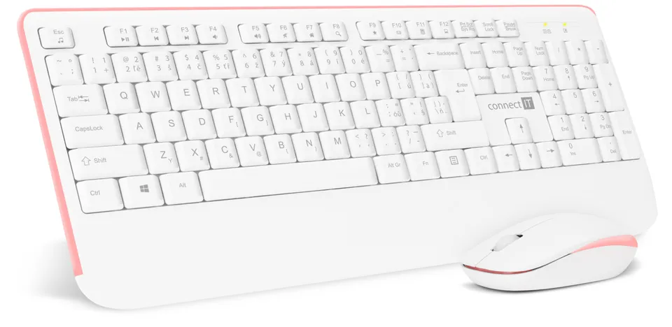 CONNECT IT Combo bezdrátová bílo-růžová klávesnice + myš, (+1x AAA +1x AA bateri