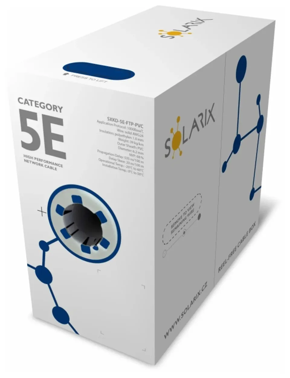 Instalační kabel Solarix FTP, Cat5E, drát, PVC, box 305m SXKD-5E-FTP-PVC