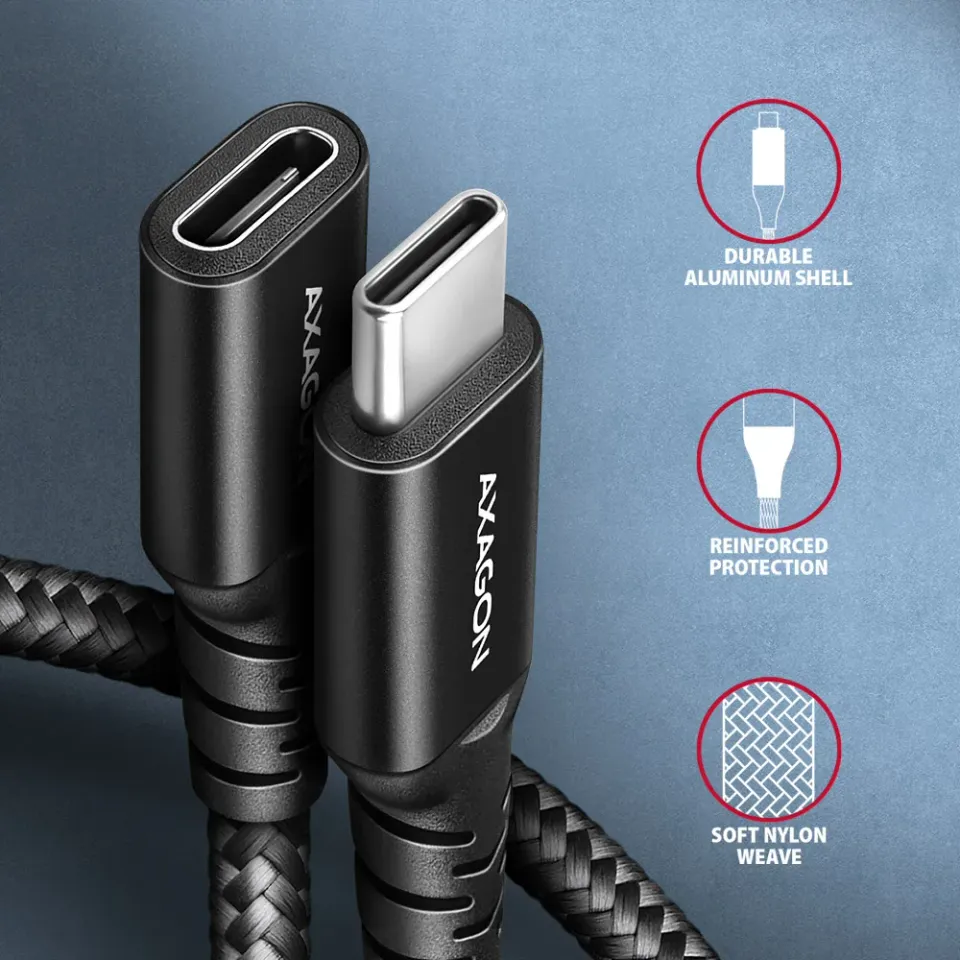 AXAGON BUCM32-CF05AB prodlužovací kabel USB-C (M) <-> USB-C (F), 0.5m, USB 20Gbp