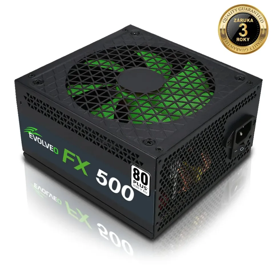 EVOLVEO FX 500, zdroj 500W, 80+ White, ATX 2.2, 1× PCIe, aPFC, tichý 140mm venti