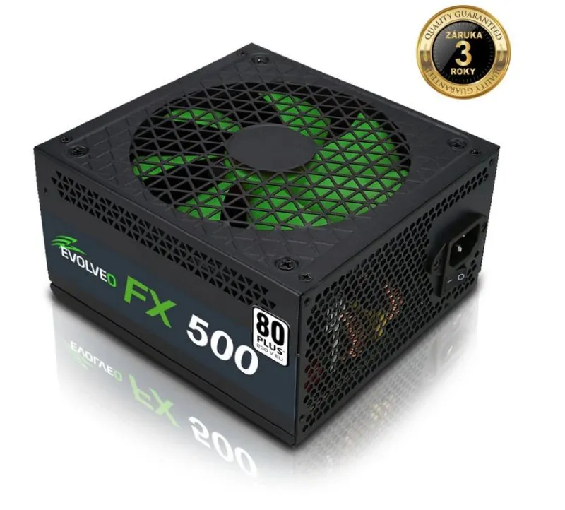 EVOLVEO FX 500, zdroj 500W, 80+ White, ATX 2.2, 1× PCIe, aPFC, tichý 140mm venti