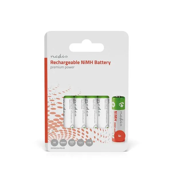 Nedis BANM26HR64B - Dobíjecí Ni-MH Baterie AA | 1.2 V | 2 600 mAh | 4 kusy | Bli