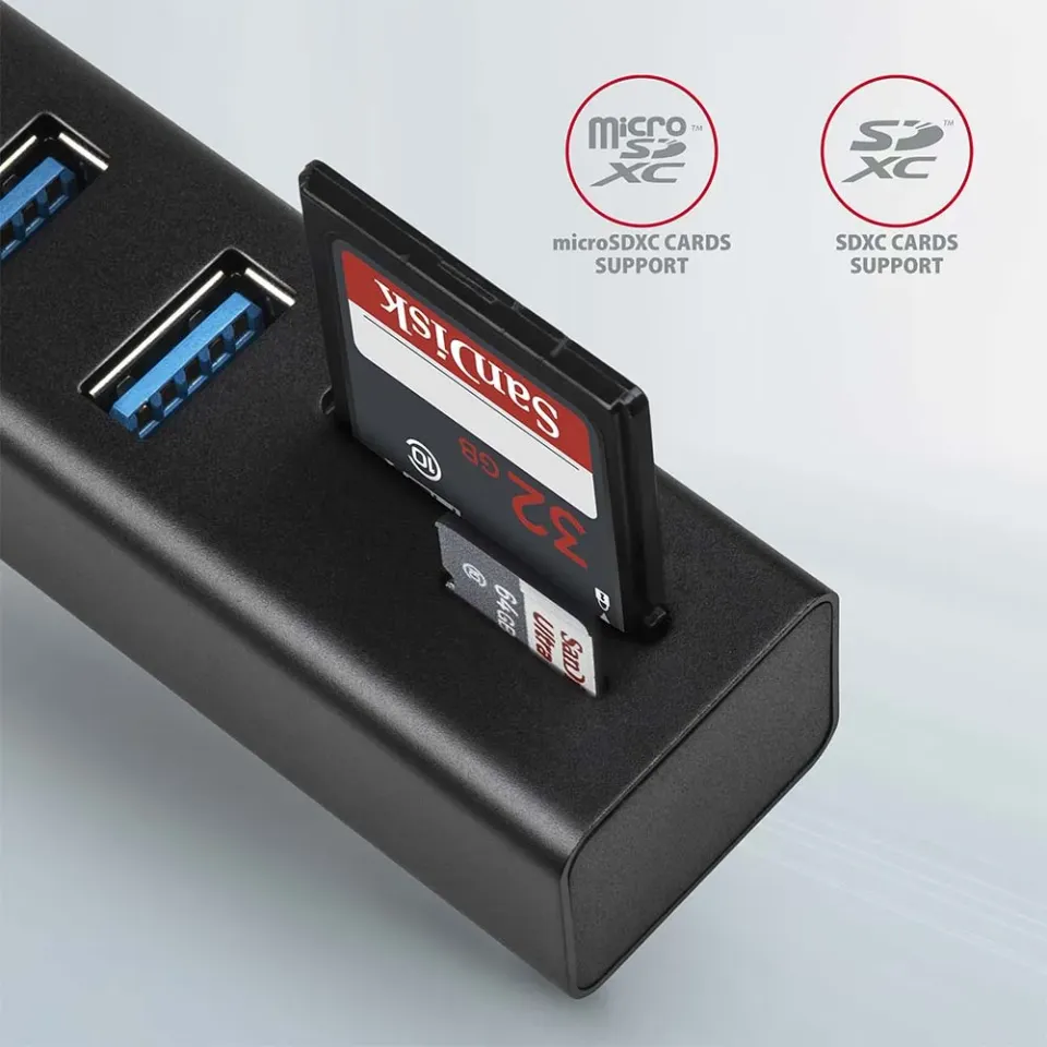 AXAGON HMA-CR3A, USB 3.2 Gen 1 hub, porty 3x USB-A + čtečka karet SD/microSD, ko