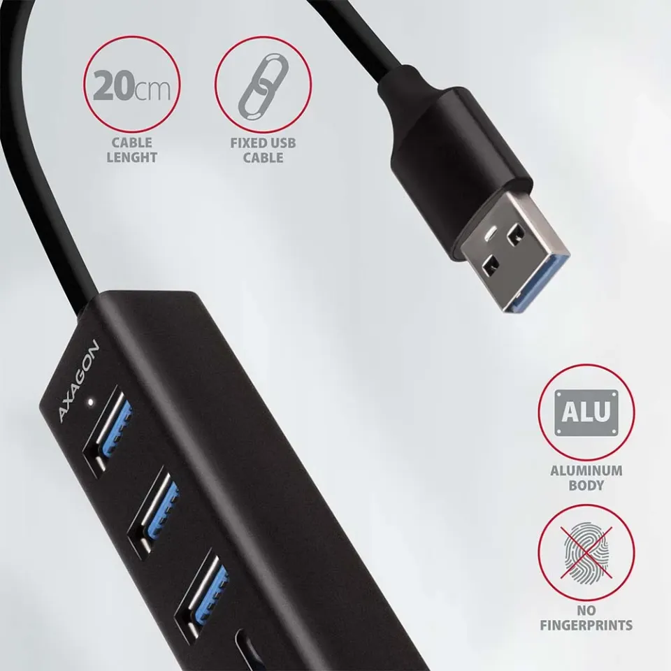 AXAGON HMA-CR3A, USB 3.2 Gen 1 hub, porty 3x USB-A + čtečka karet SD/microSD, ko