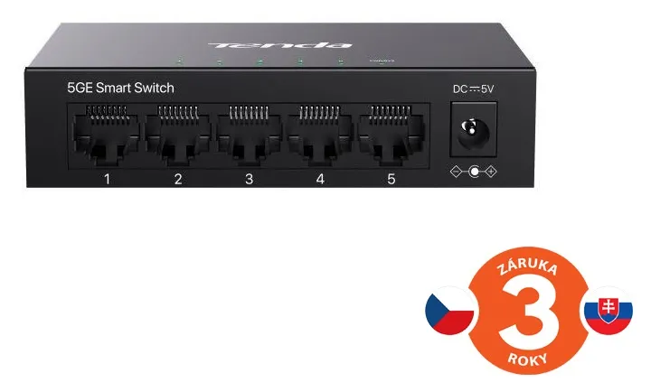 Tenda TEG2205D Websmart L2 cloud managed switch, 5x 10/100/1000 Mbps, Kov, Fanless - bez ventilátorů