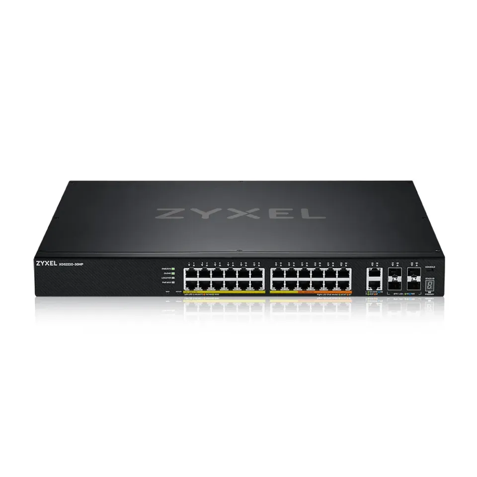 Zyxel XGS2220-30HP, L3 Access Switch, 400W PoE, 16xPoE+/10xPoE++, 24x1G RJ45 2x10mG RJ45, 4x10G SFP+ Uplink, incl. 1 yr