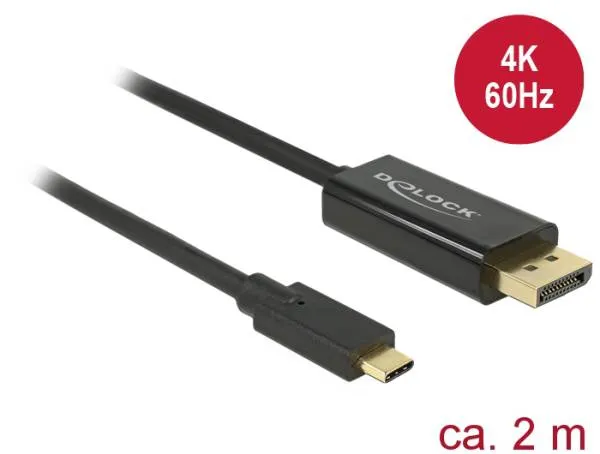 Delock Kabel USB Type-C samec > Displayport samec (DP Alt Mód) 4K 60 Hz 2 m čern