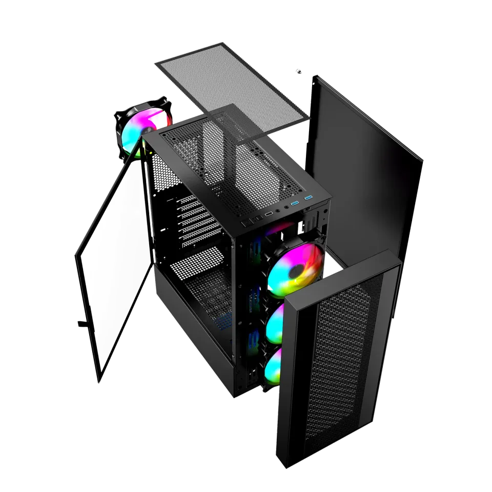 Gembird Fornax 4000 ARGB/Midi Tower/Transpar./Černá