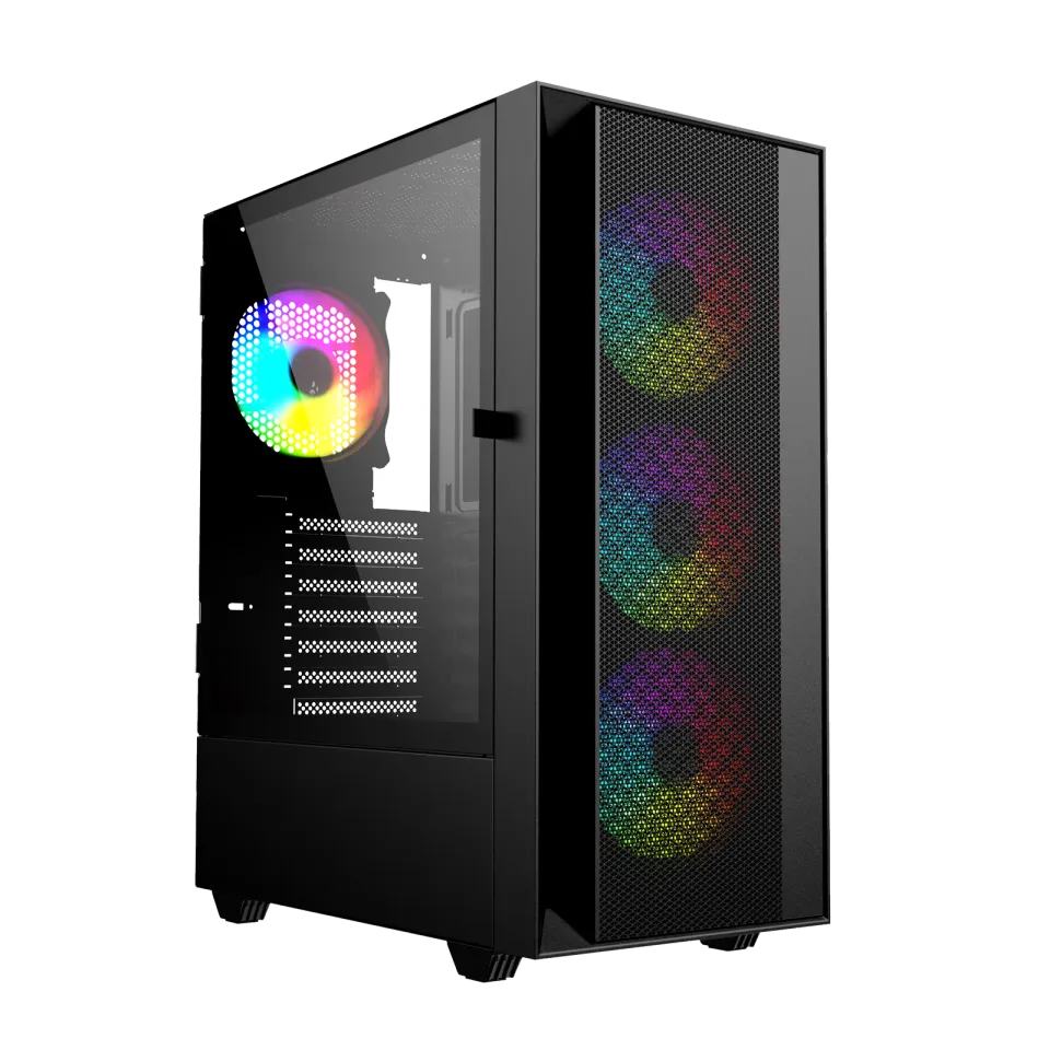 Gembird Fornax 4000 ARGB/Midi Tower/Transpar./Černá