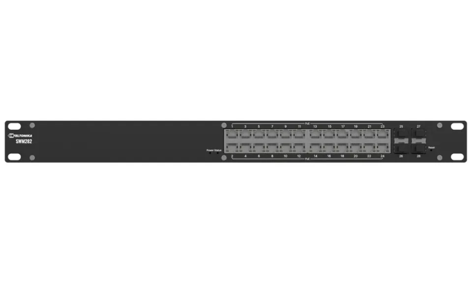 Teltonika SWM282 manažovaný switch, 24x GbE (24x PoE+), 4x SFP, L2+, 19" rack