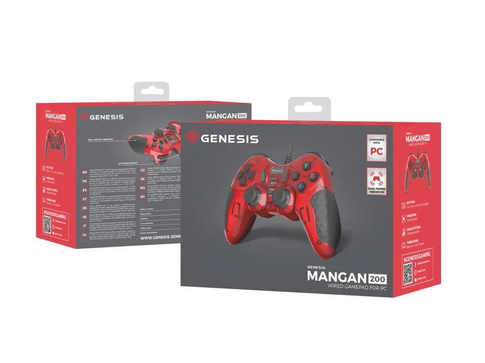 Drátový gamepad Genesis MANGAN 200, pro PC, vibrace, červený