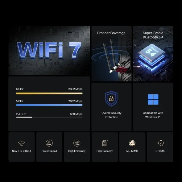 Mercusys MA37BE Wi-Fi 7 PCIe adaptér s Bluetooth 5.4