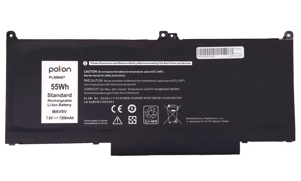 TRX Baterie Polion MXV9V pro notebooky DELL 451-BCJG Latitude 5300 5310 7300 7400 - 7200mAh 55Wh/ neoriginální