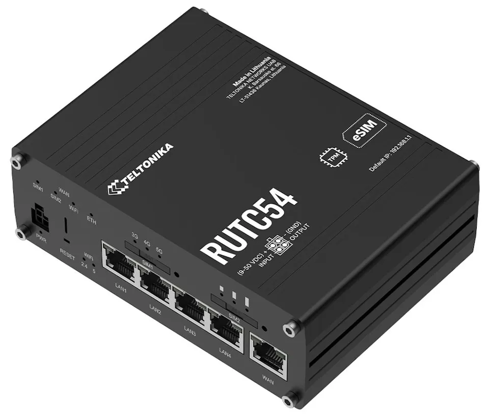 Teltonika RUTC54 průmyslový router 1x LAN, 4x WAN, Dual SIM + eSIM, 5G Telit, Wi-Fi 6