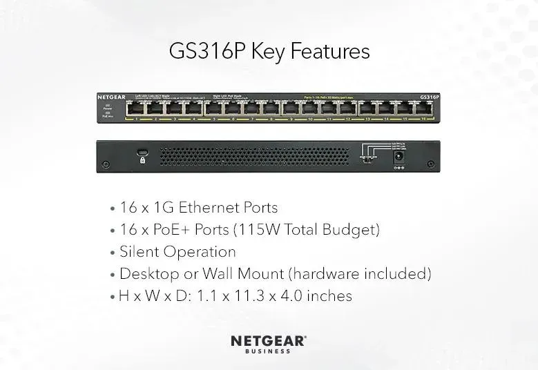 Netgear 16PT GE UNMANAGED SWCH W/POE/POE+