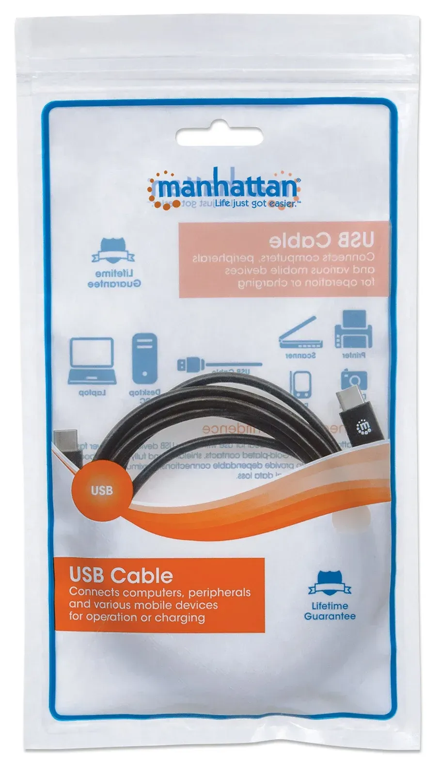 MANHATTAN kabel Hi-Speed USB-C, Type-C Male to Type-C Male, 2m, černý