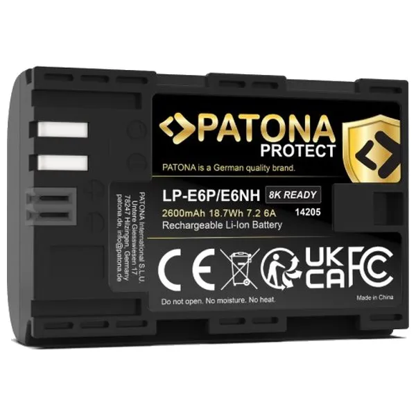 PATONA baterie pro foto Canon LP-E6P/LP-E6NH 2600mAh 6A Li-Ion Protect EOS R5 Mark II 8K