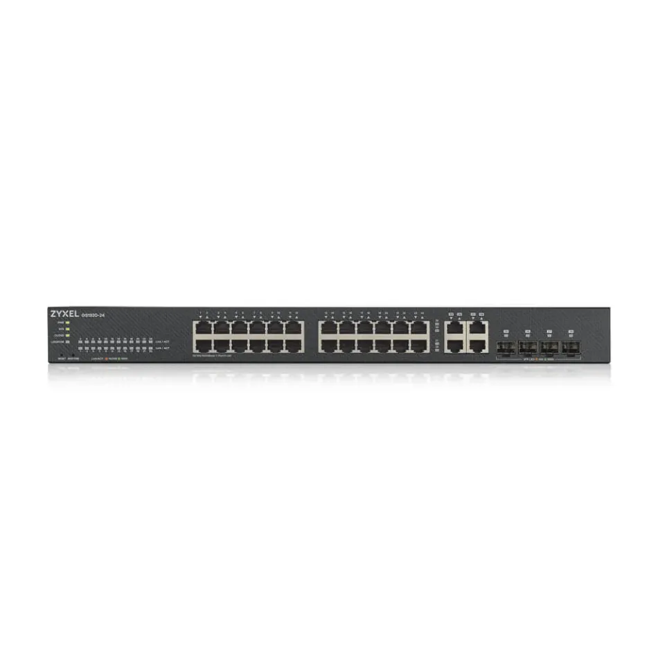 Zyxel GS1920-24V2 28-port Gigabit WebManaged Switch, 24x gigabit RJ45, 4x gigabit RJ45/SFP, fanless